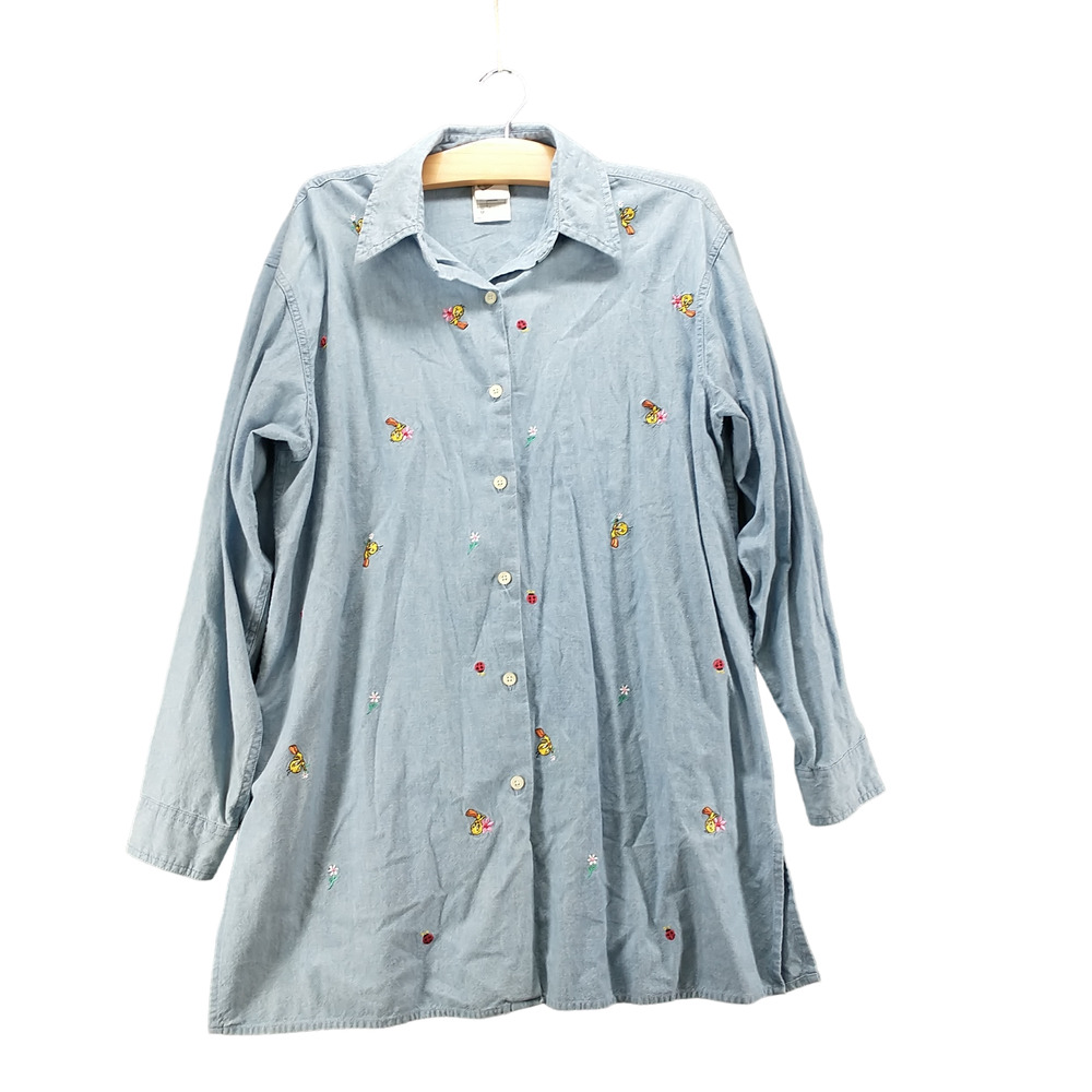 Warner Bros Studio Store Mens Tweety Bird Shirt Blue M Embroidered Vintage